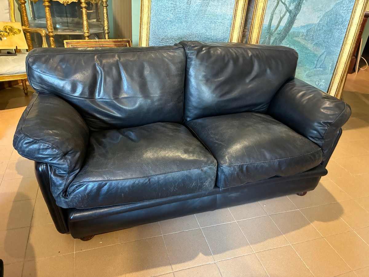 Frau Sofa And Armchair In Black Embossed Leather From The 1980s,-photo-4