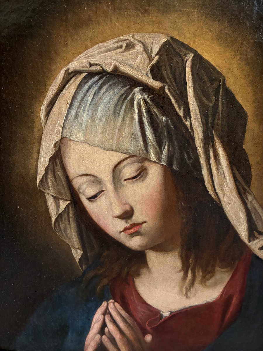 Peinture à l'huile sur toile représentant une jeune Vierge, fin du XVIIe siècle.-photo-2