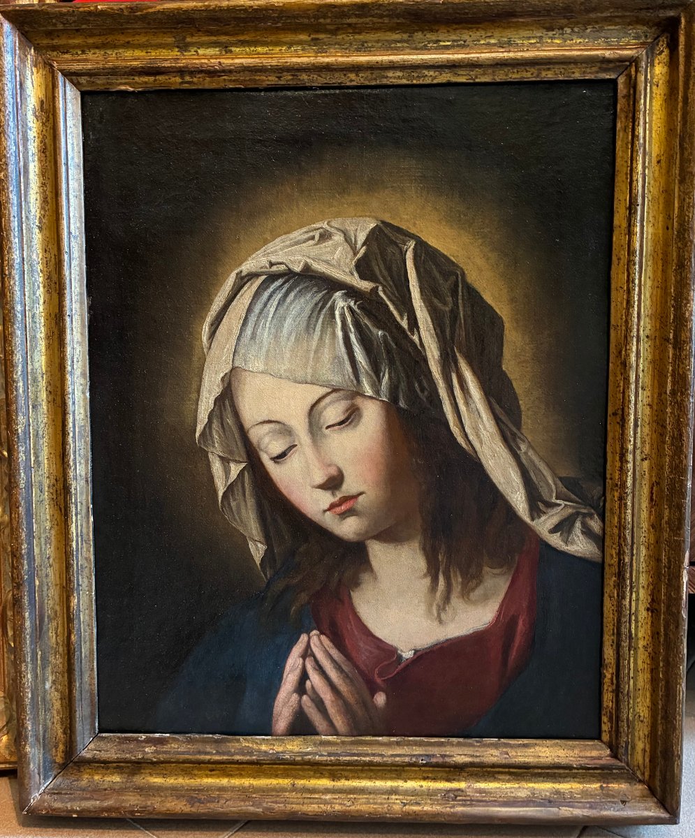 Peinture à l'huile sur toile représentant une jeune Vierge, fin du XVIIe siècle.