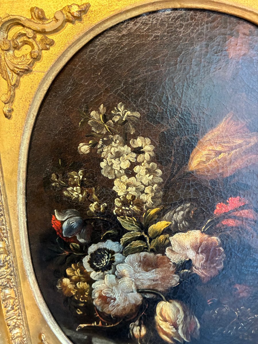 Peinture à l'huile sur toile représentant des fleurs, attribuée à Andrea Belvedere (1646-1732)-photo-3
