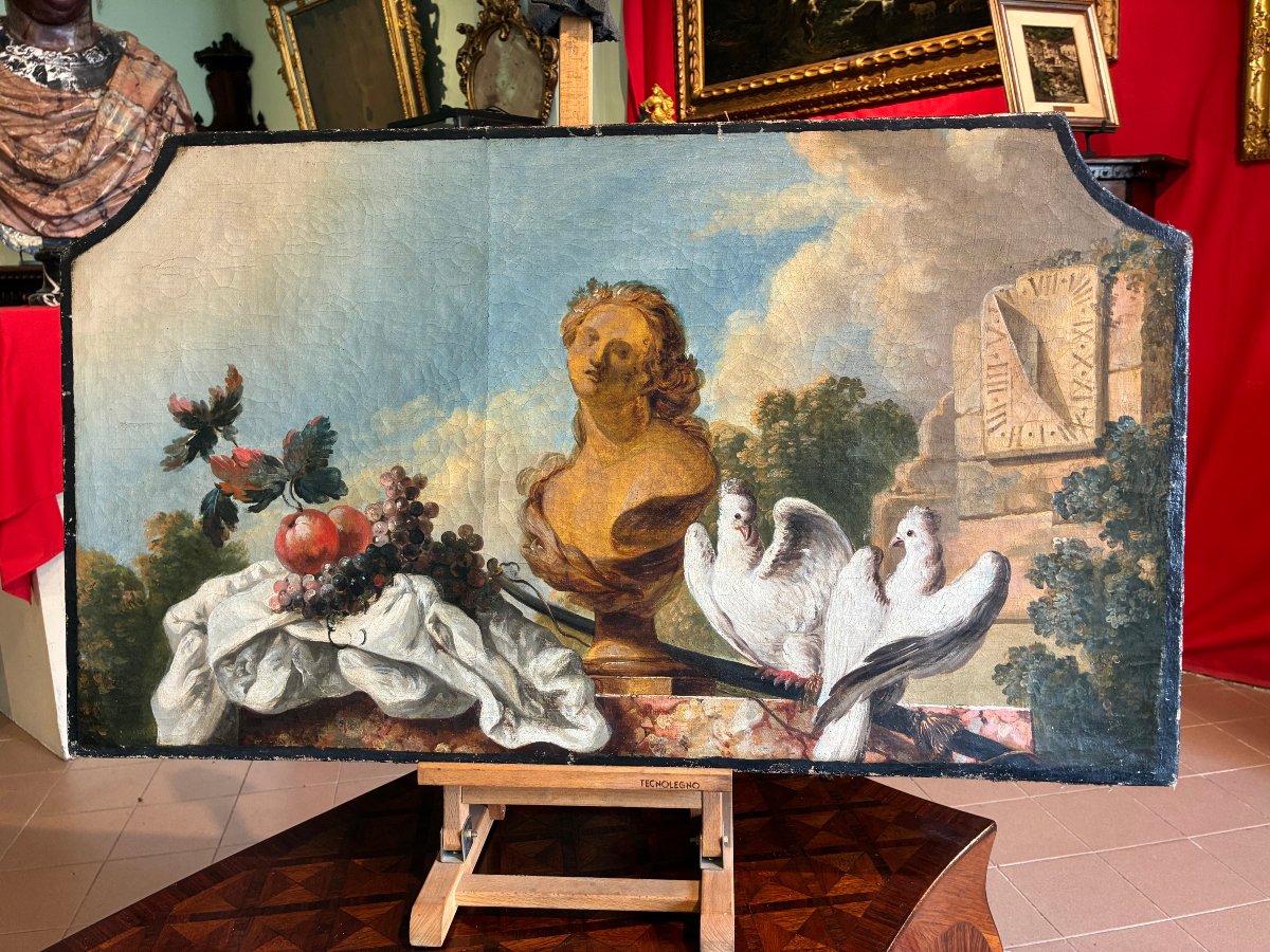 Peinture à l'huile sur toile, allégorie de la Paix, France, XVIIIe siècle.-photo-2