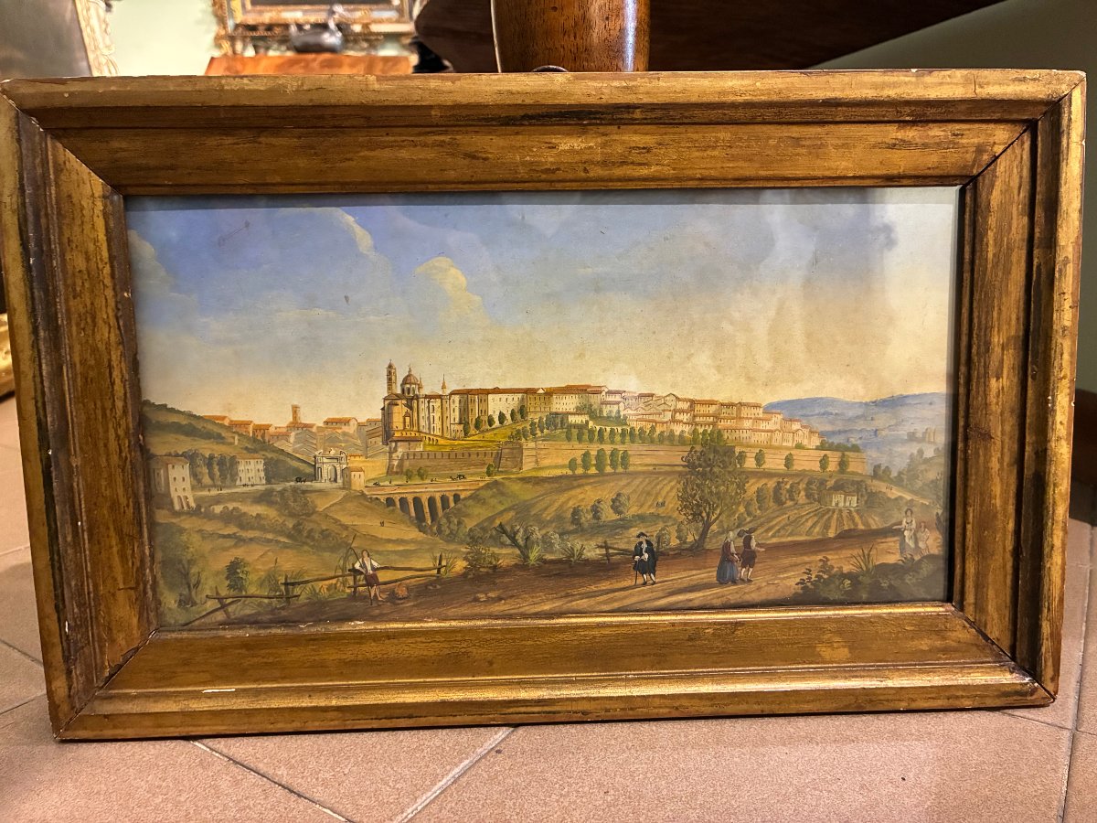 Tempera Painting On Paper Depicting Urbino, Late 18th Century-photo-2