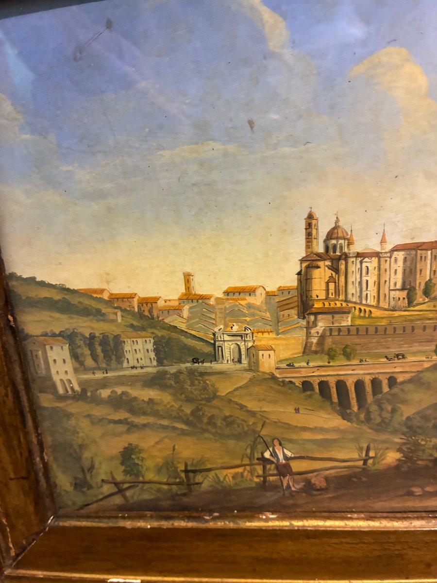 Tempera Painting On Paper Depicting Urbino, Late 18th Century-photo-3