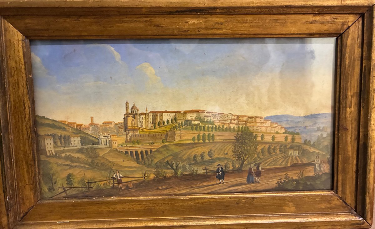 Tempera Painting On Paper Depicting Urbino, Late 18th Century