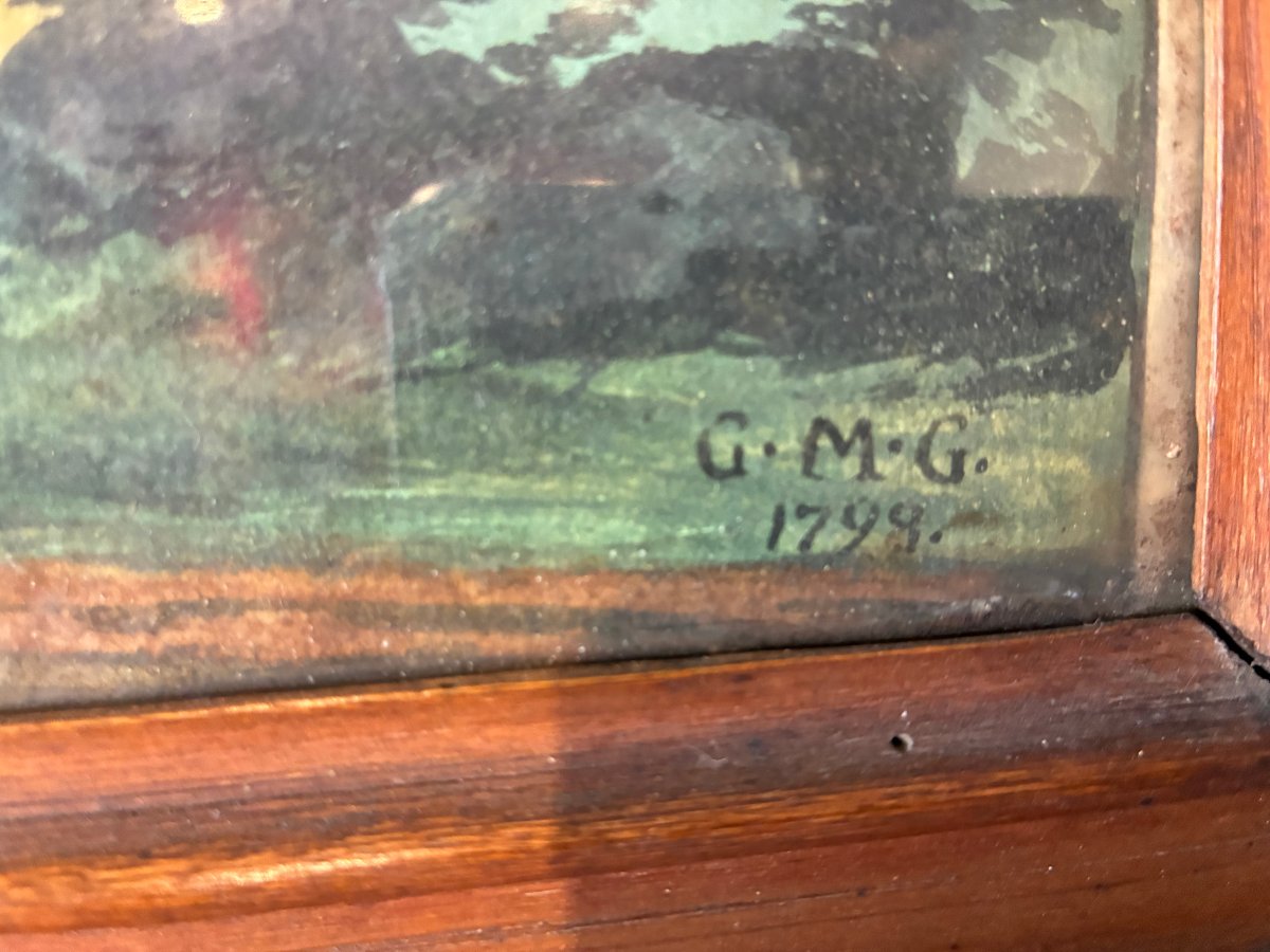 This Is A Signed And Dated Tempera Painting On Paper Depicting A Late 18th-century Landscape.-photo-2