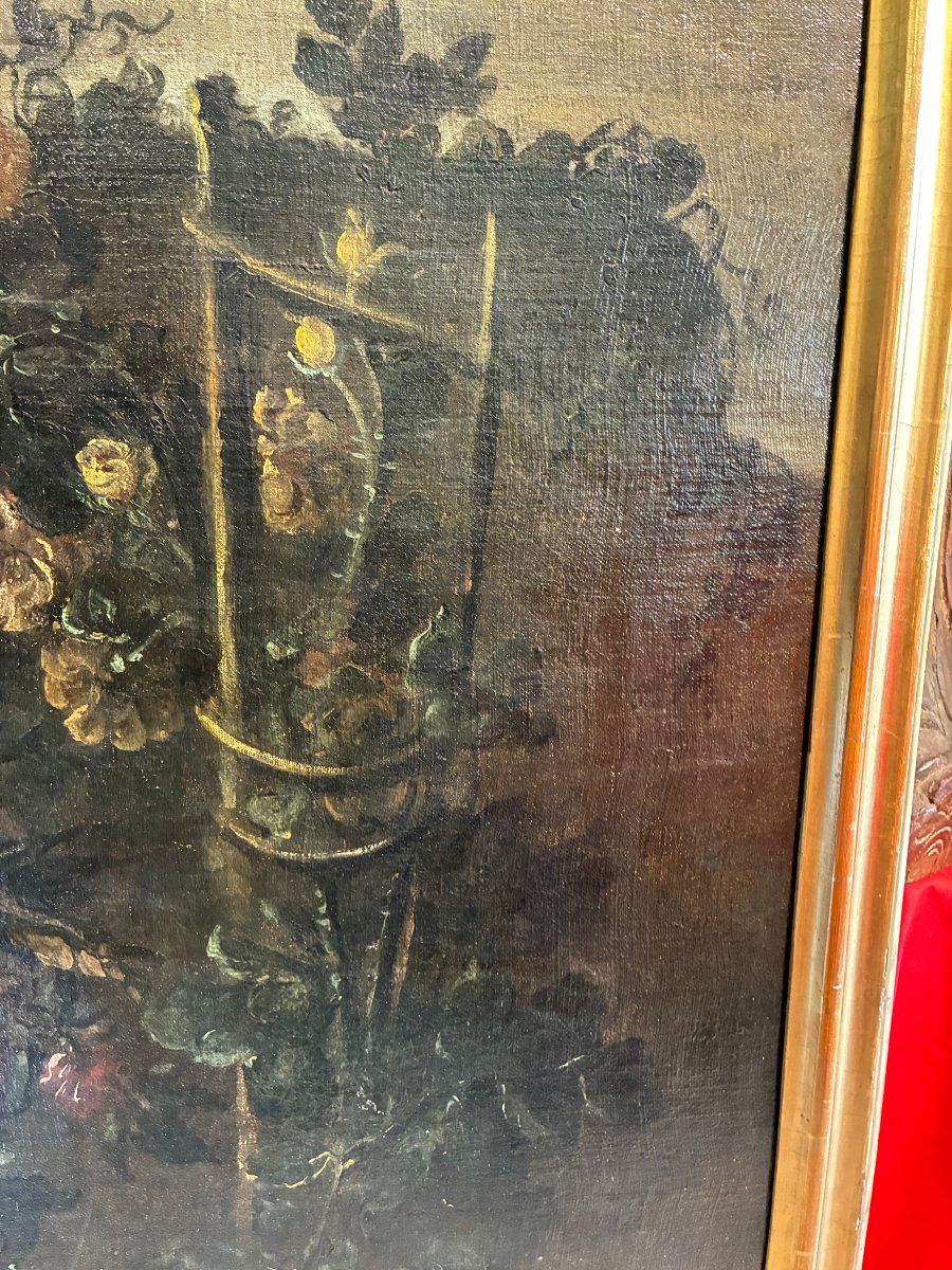 Peinture représentant des fleurs attribuée à Elisabetta Marchionni, XVIIe siècle.-photo-1