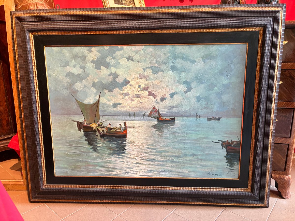 A Painting Depicting A Seascape, Attributed To Naples, Late 19th Century-photo-2