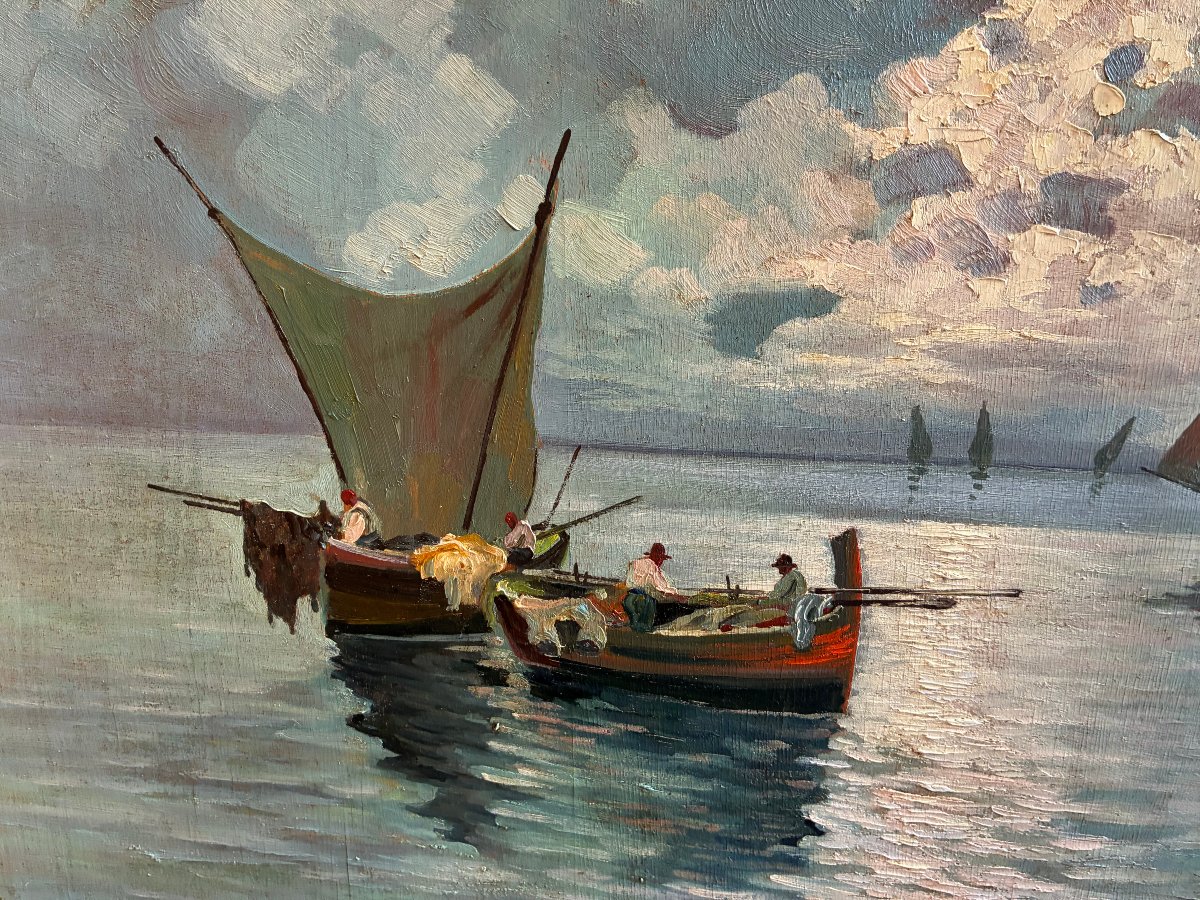 A Painting Depicting A Seascape, Attributed To Naples, Late 19th Century-photo-3