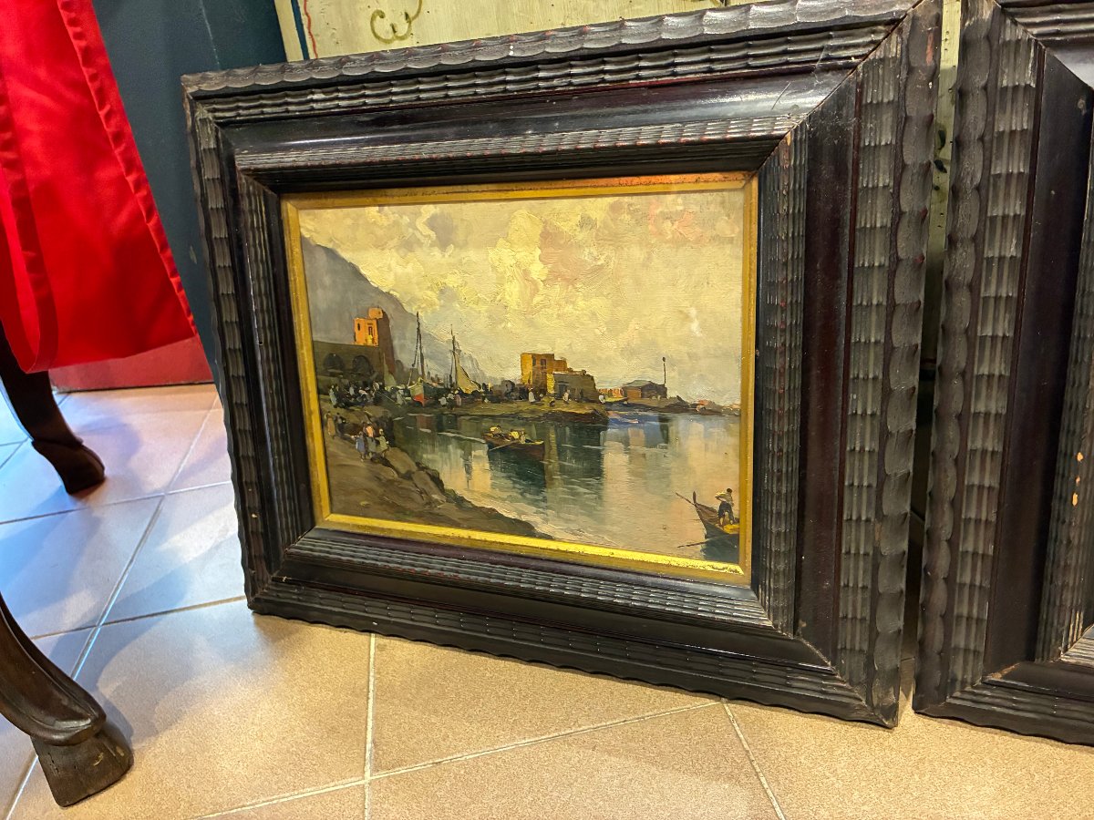 A Pair Of Signed Paintings On Wood From Naples, Dating From The Late 19th Century-photo-2