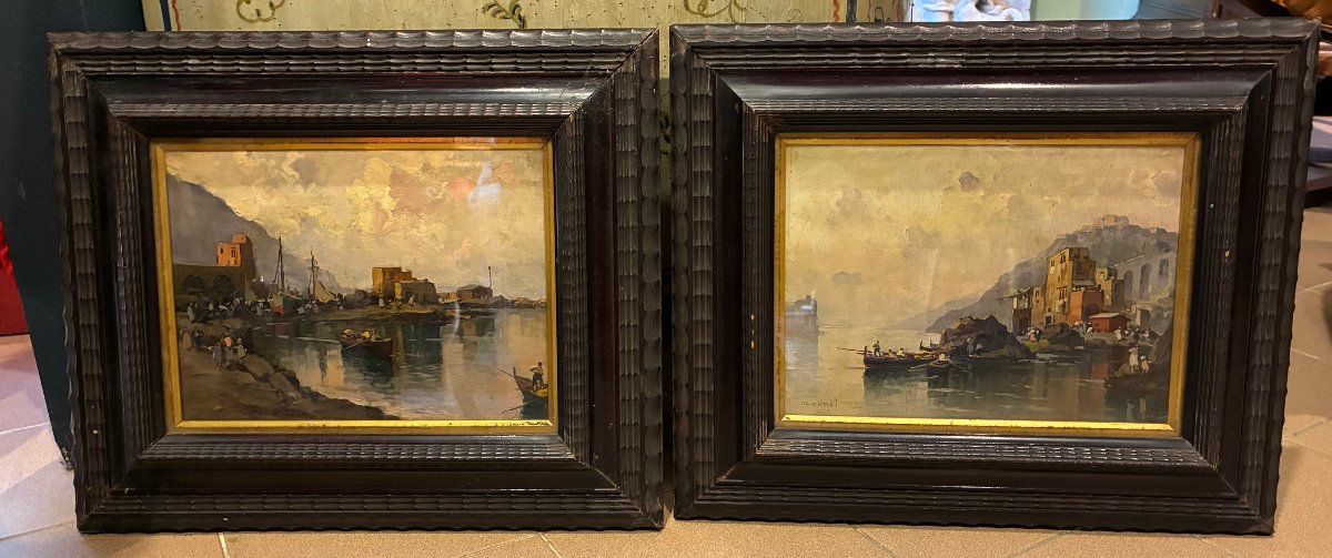 A Pair Of Signed Paintings On Wood From Naples, Dating From The Late 19th Century