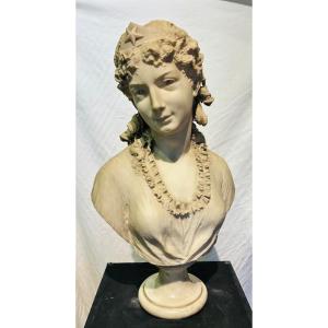 Demi-buste en marbre de Carrare représentant une jeune femme, signé Corbetta 1862-1893