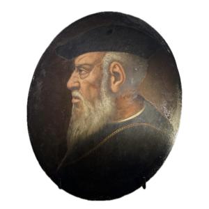 Painting On Scaiola Attached To Marble Depicting Andrea Doria Circa 1550