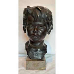 Bronze Mounted On Marble Depicting A Child's Face, 19th Century