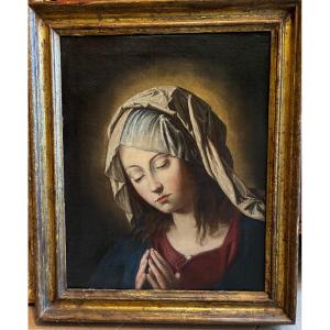 Peinture à l'huile sur toile représentant une jeune Vierge, fin du XVIIe siècle.