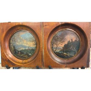 Paire de peintures sur panneau de provenance romaine attribuées à Alessio de Marchis (1684-1752