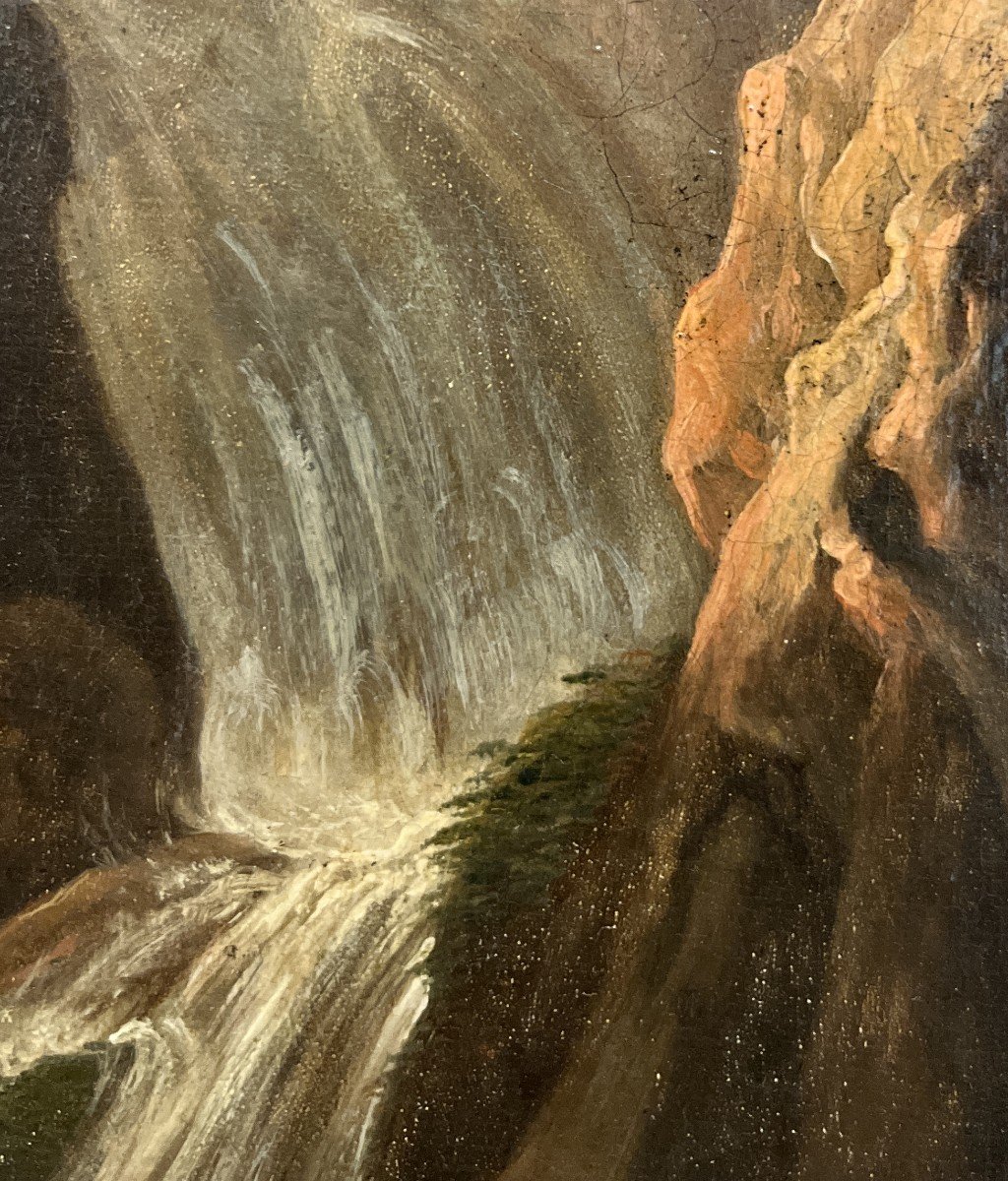 Italian School, 19th Century, Landscape And Waterfall-photo-2