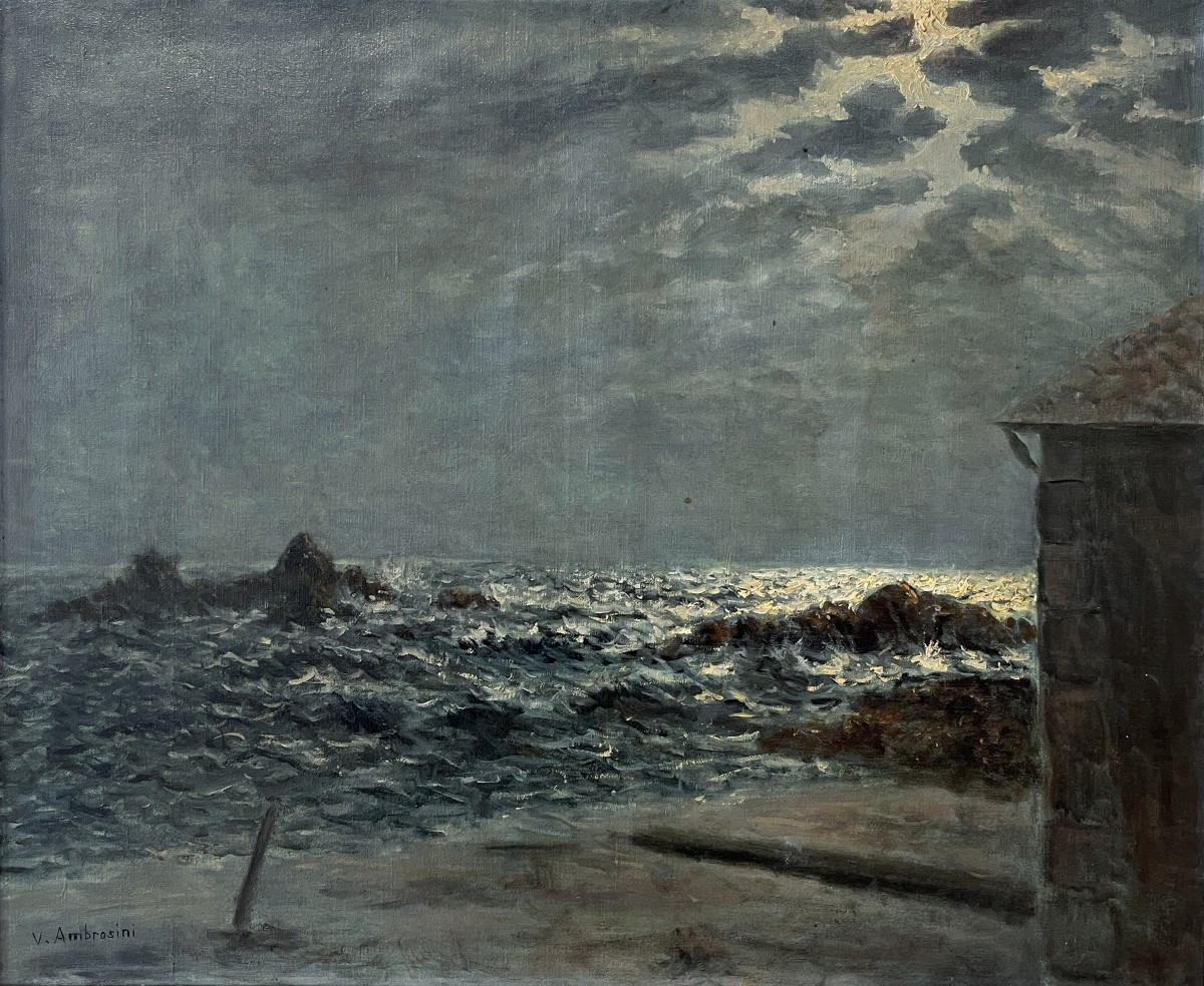 Vincent Ambrosini (1905-1982) Nocturne By The Sea-photo-4