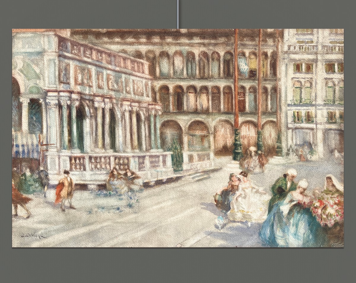 Bepi Olivieri (xx Century) Carnival At San Marco Square, Venice