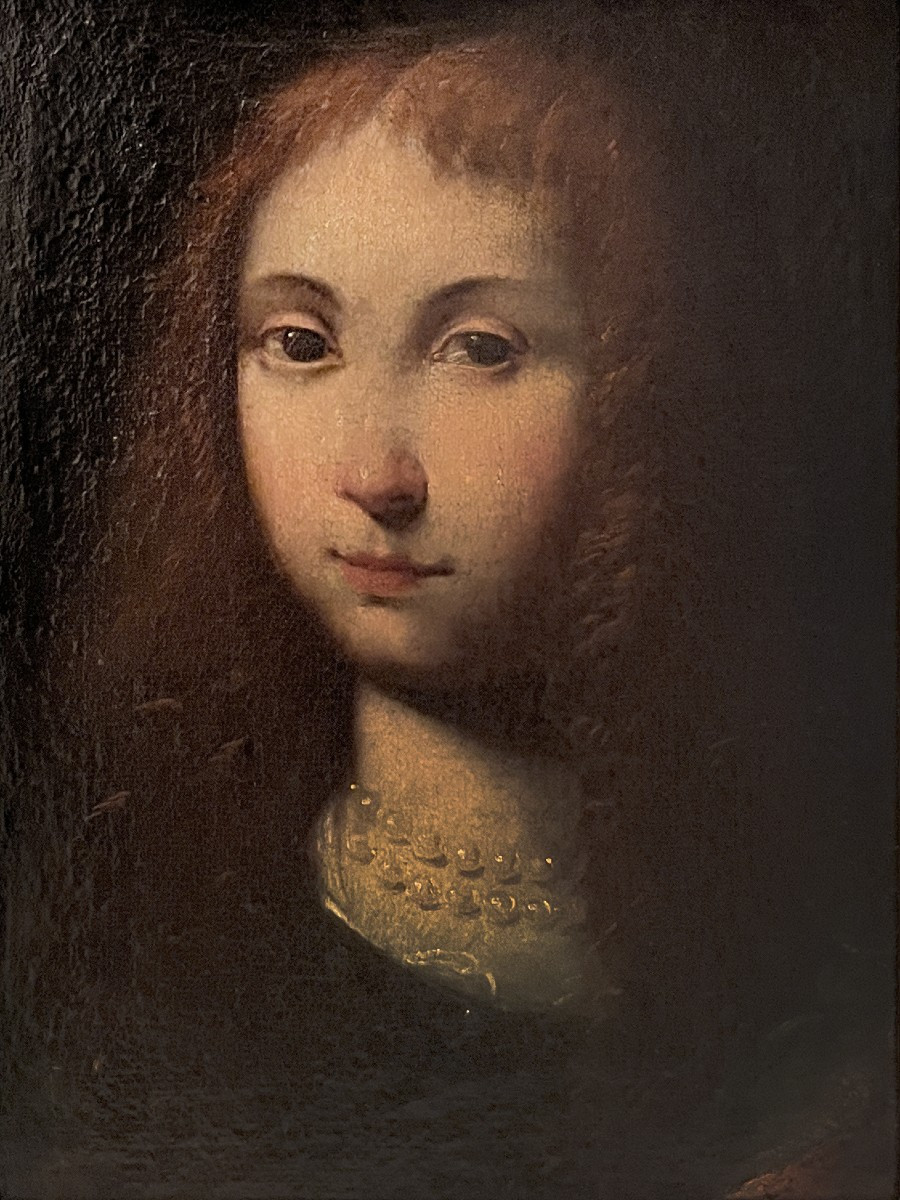 École lombarde, fin du XVIIe siècle, Portrait d'une petite fille avec un collier de perles-photo-2