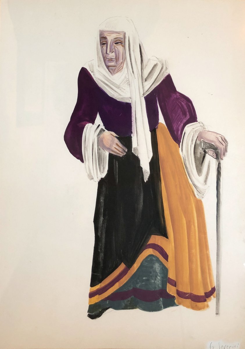 Gino Severini (1883-1966) Esquisse du costume de Monna Sabatina 1939 pour la comédie La strega -photo-2