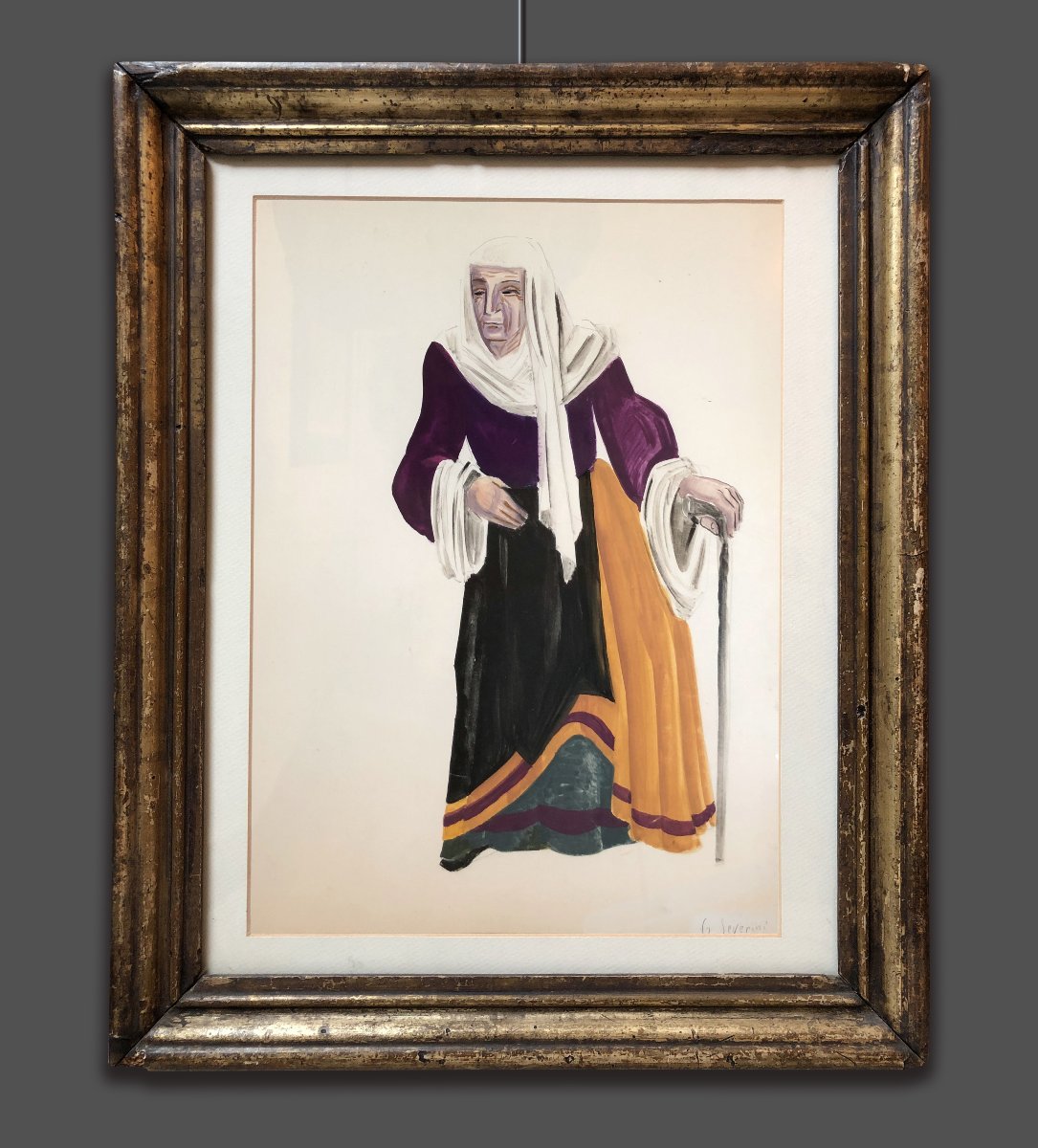Gino Severini (1883-1966) Esquisse du costume de Monna Sabatina 1939 pour la comédie La strega 
