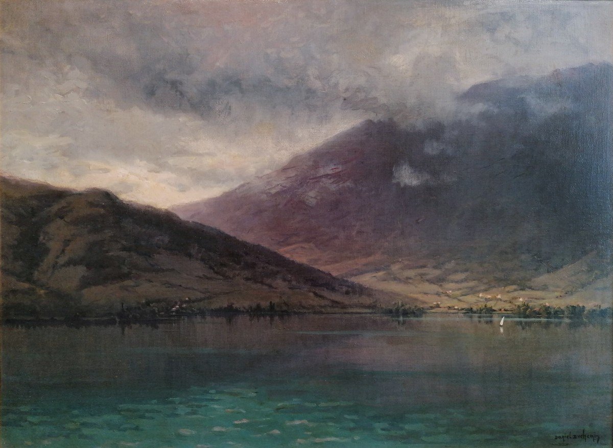 Daniel Duchemin (1866-1937) View Of The Lake At Twilight-photo-2