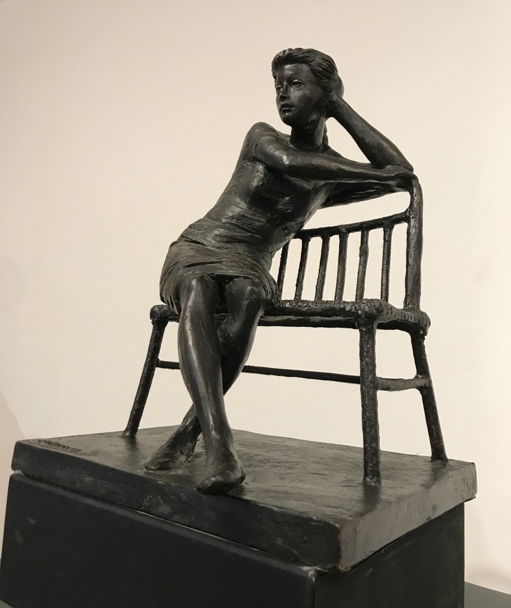 Eros Pellini (1909-1993) Jeune Femme Assis Sur Un Banc-photo-3