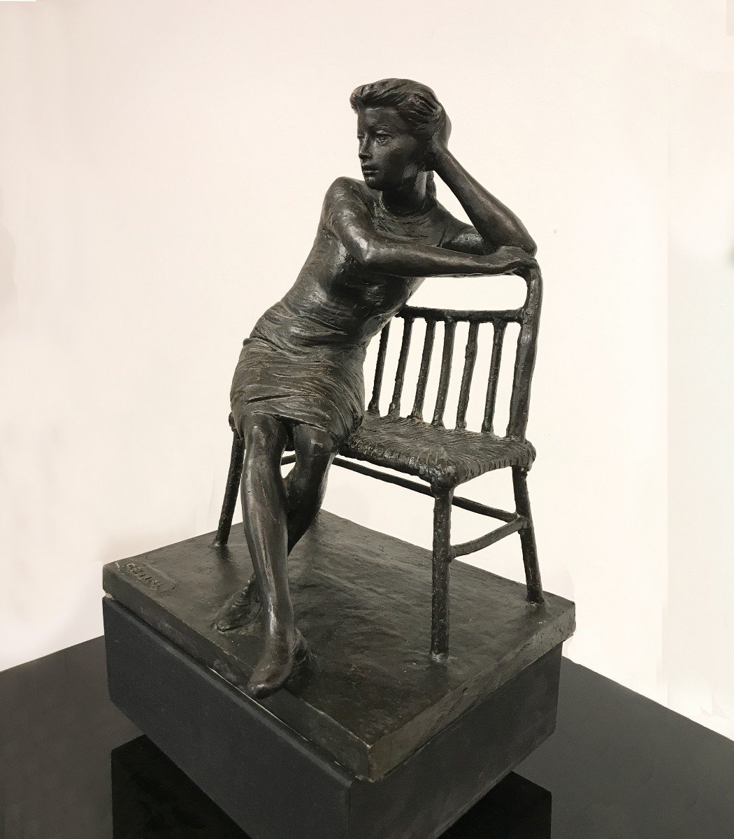 Eros Pellini (1909-1993) Jeune Femme Assis Sur Un Banc