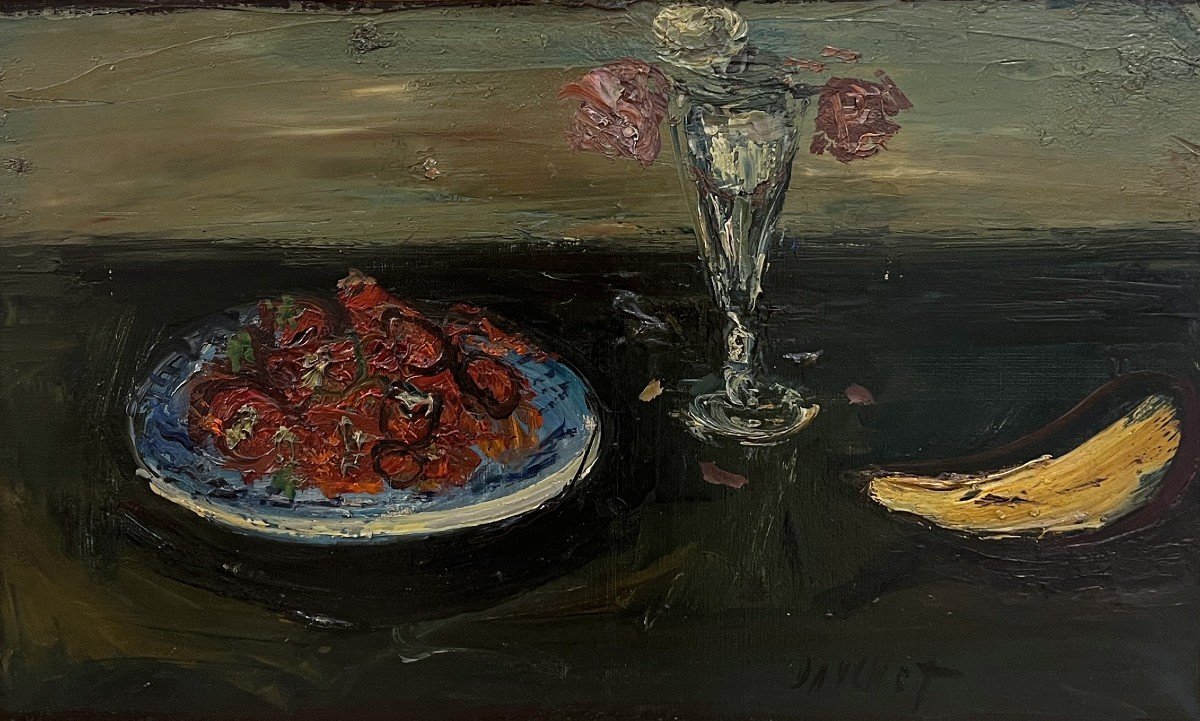Gabriel Dauchot (gargan-livry, Paris, 1927 - 2005) Still Life With Bananas And Flowerpot-photo-3