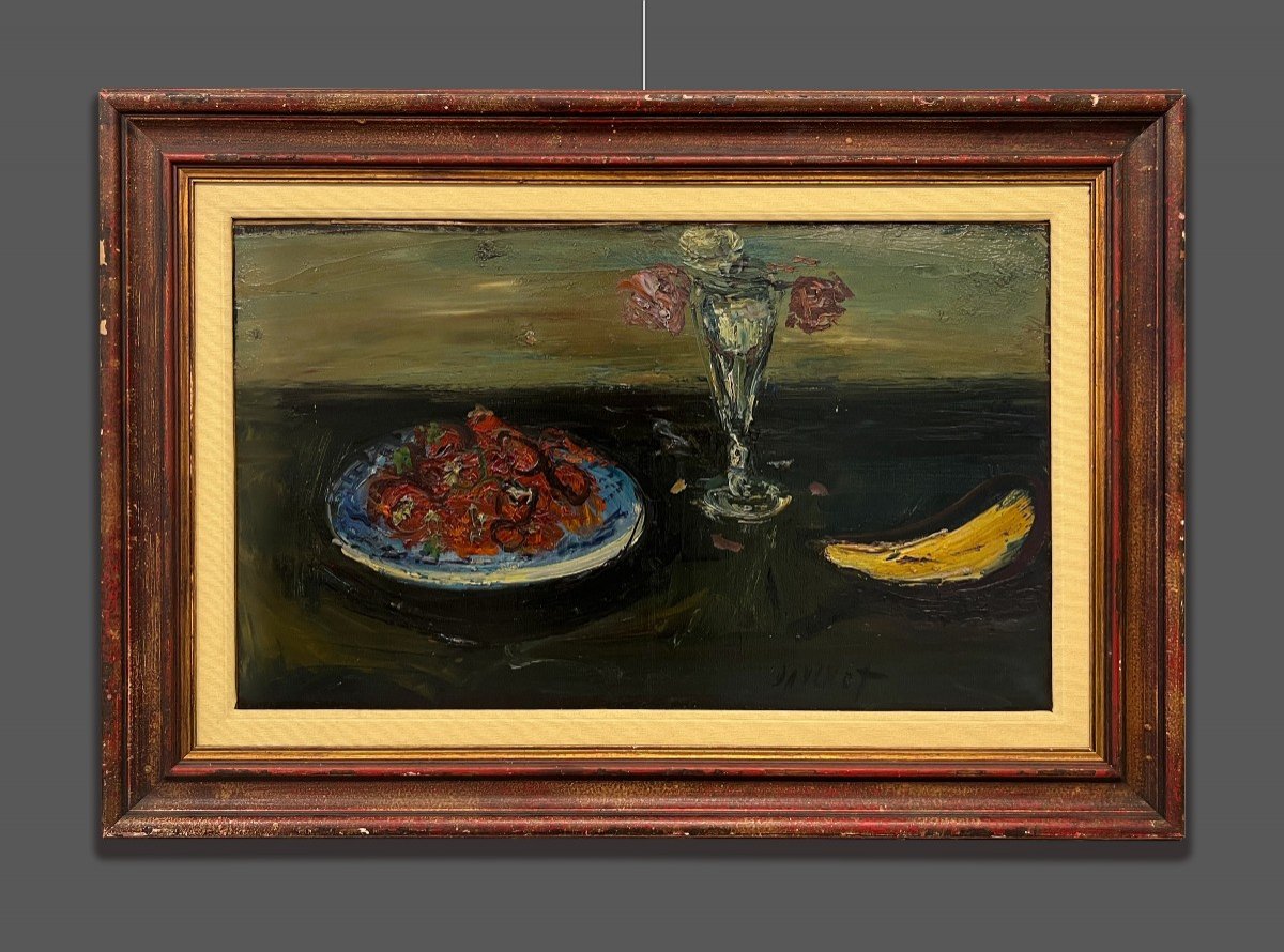 Gabriel Dauchot (gargan-livry, Paris, 1927 - 2005) Still Life With Bananas And Flowerpot