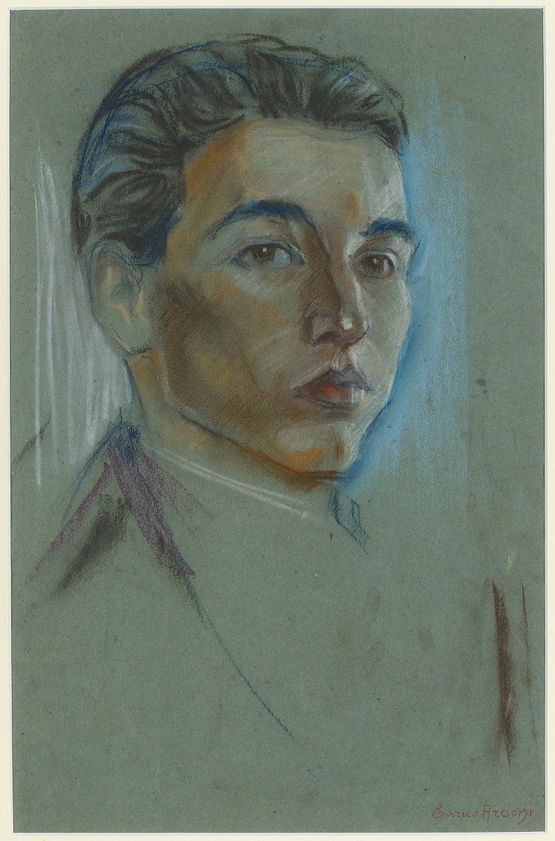 Enrico Arcioni (1875-1954) Pastel Sur Papier -Portrait