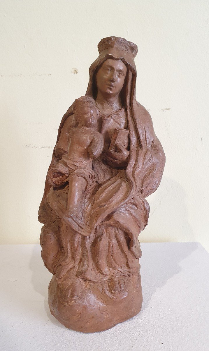 Sculpture Virgin And Child In Terracotta - XVIIth Century
