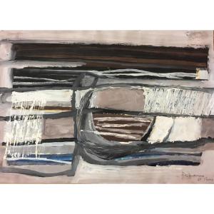 Abstract Painting Signed Oil On Paper From The 1960s
