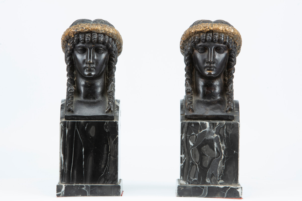 Paire d'hermes en bronze neoclassiques-photo-2