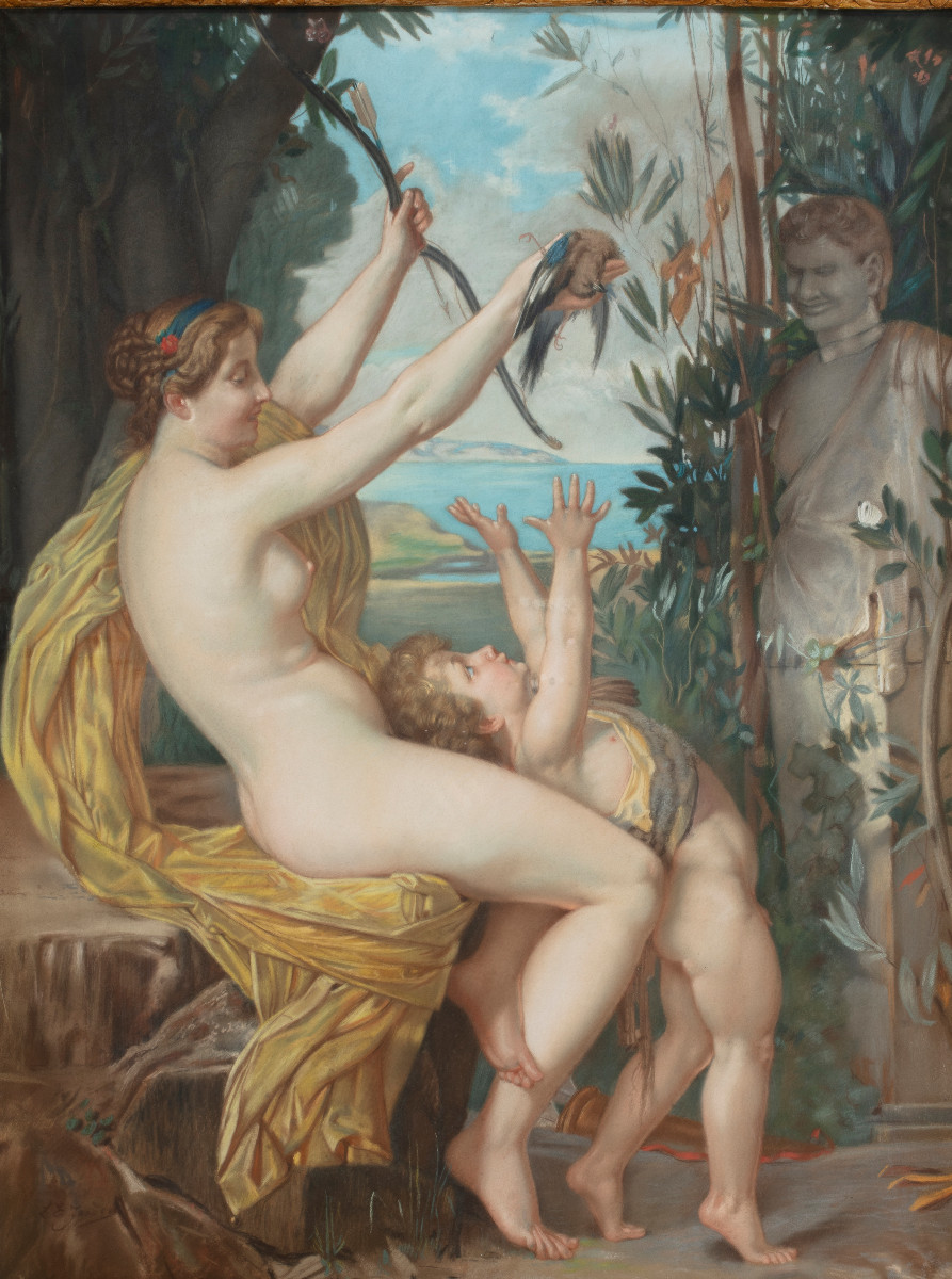Atelier de Jules Joseph Lefebvre (Tournan-en-Brie 1836 – Paris 1912) "Vénus et Bacchus enfant"-photo-2