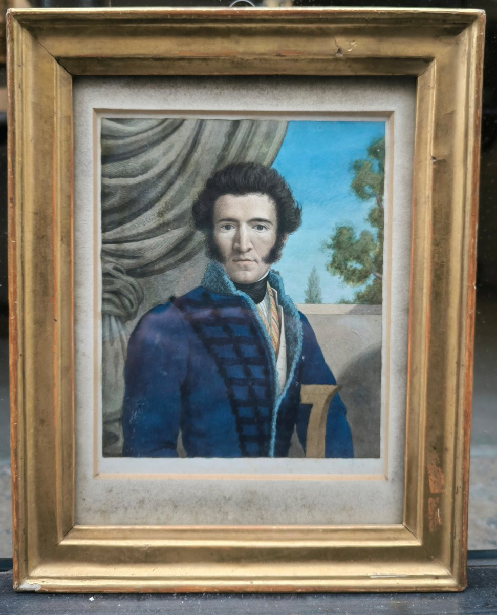 École néoclassique, debut du 18e siècle, "Portrait de gentilhomme"-photo-4