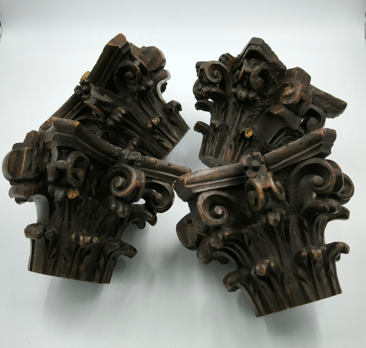 Four Walnut Carved Capitals, 18th Century