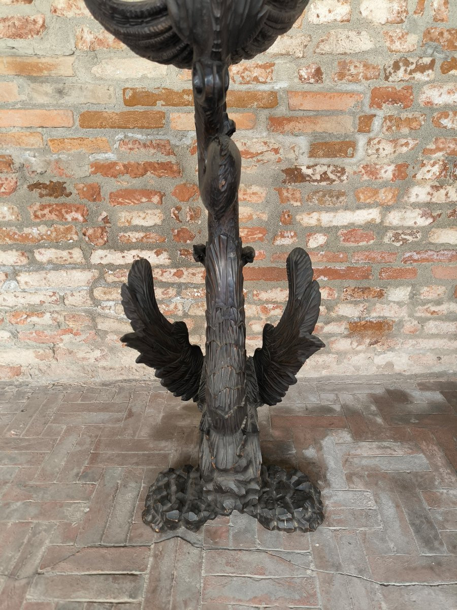 Sculpture sculptée en forme de dragon grotesque avec coquillage porte-objets. XIXe siècle.-photo-2