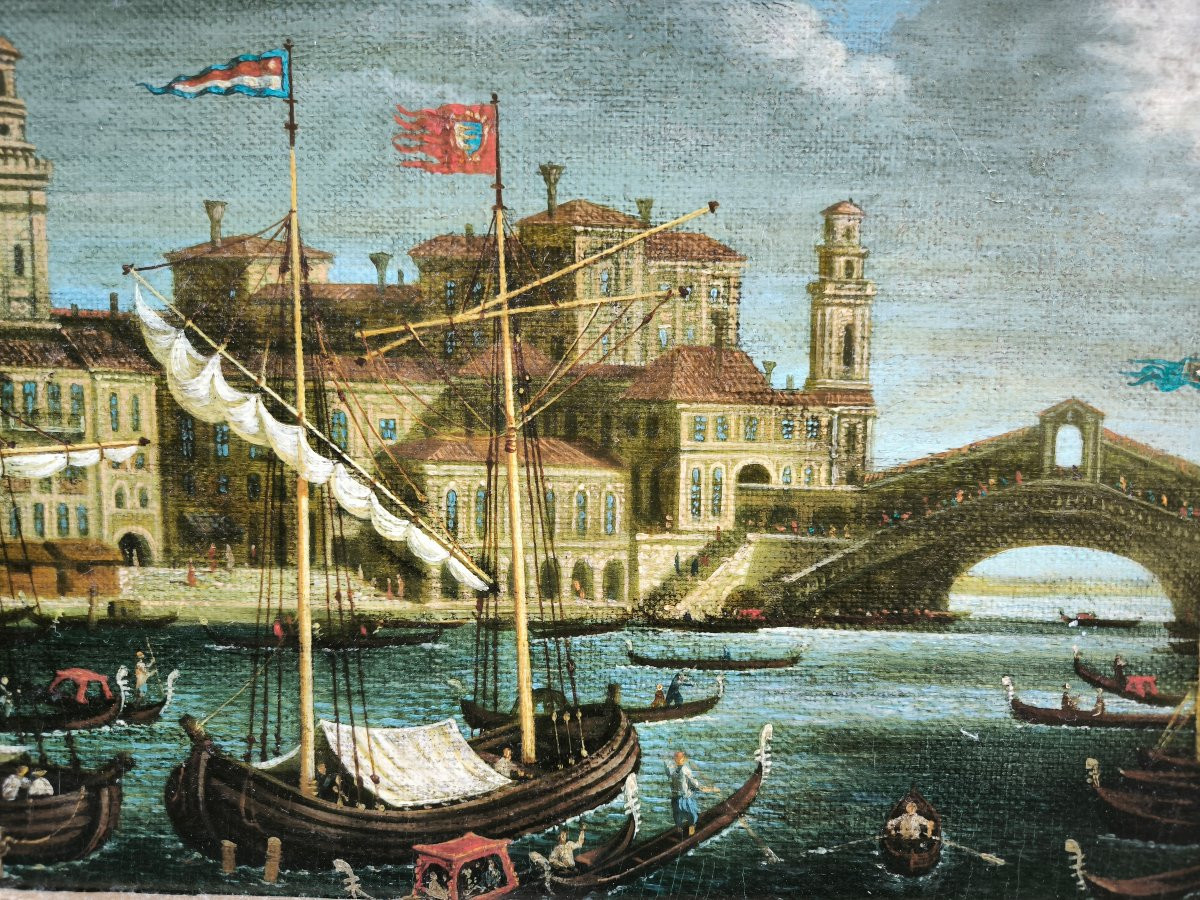 Vue de Venise avec le Pont de Rialto, peintre du XIXe siècle-photo-2