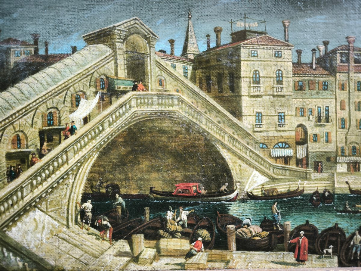 Vue de Venise avec le Pont de Rialto, peintre du XIXe siècle-photo-3
