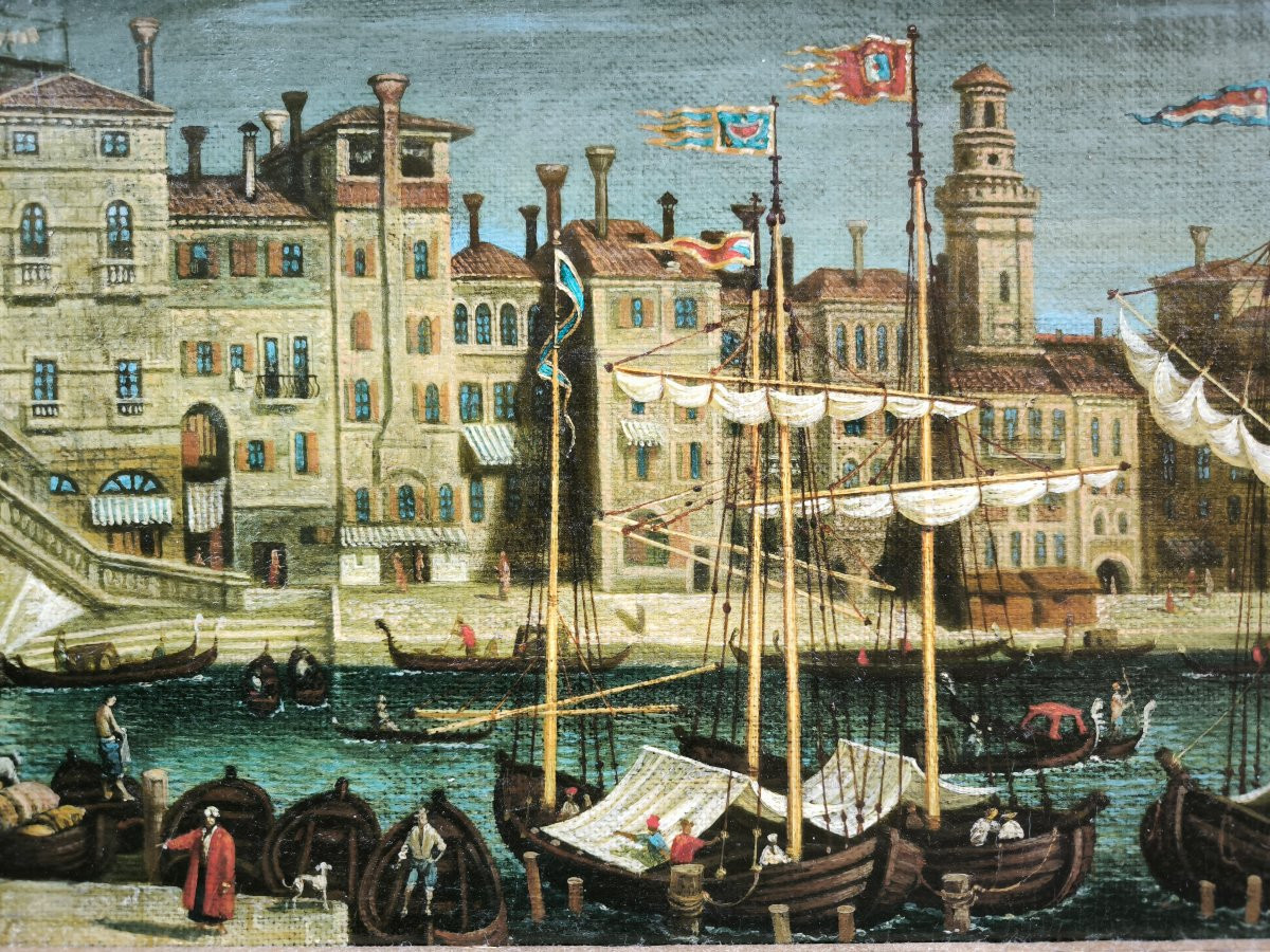 Vue de Venise avec le Pont de Rialto, peintre du XIXe siècle-photo-4