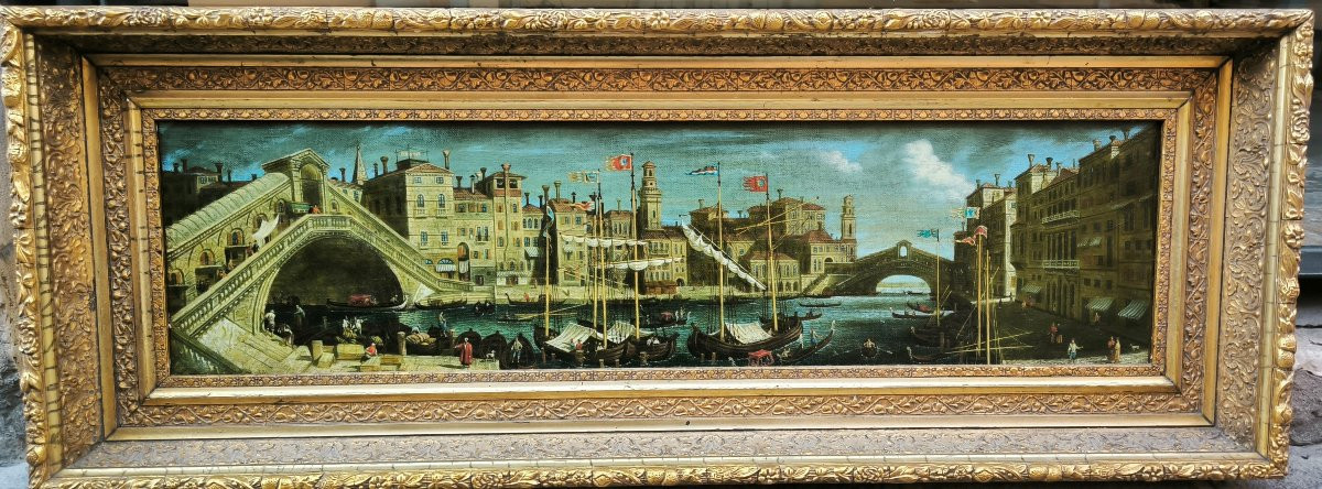 Vue de Venise avec le Pont de Rialto, peintre du XIXe siècle-photo-2