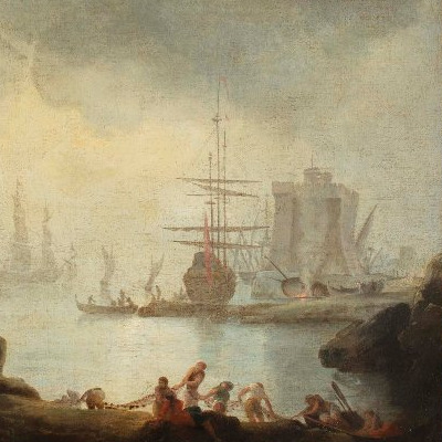 View Of A Harbor With Galleons And Fishermen-photo-2