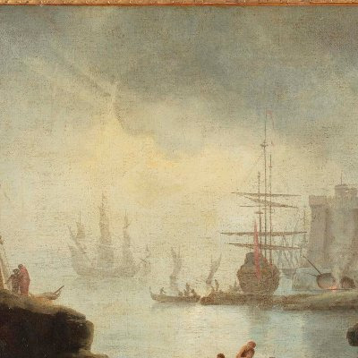 View Of A Harbor With Galleons And Fishermen-photo-4