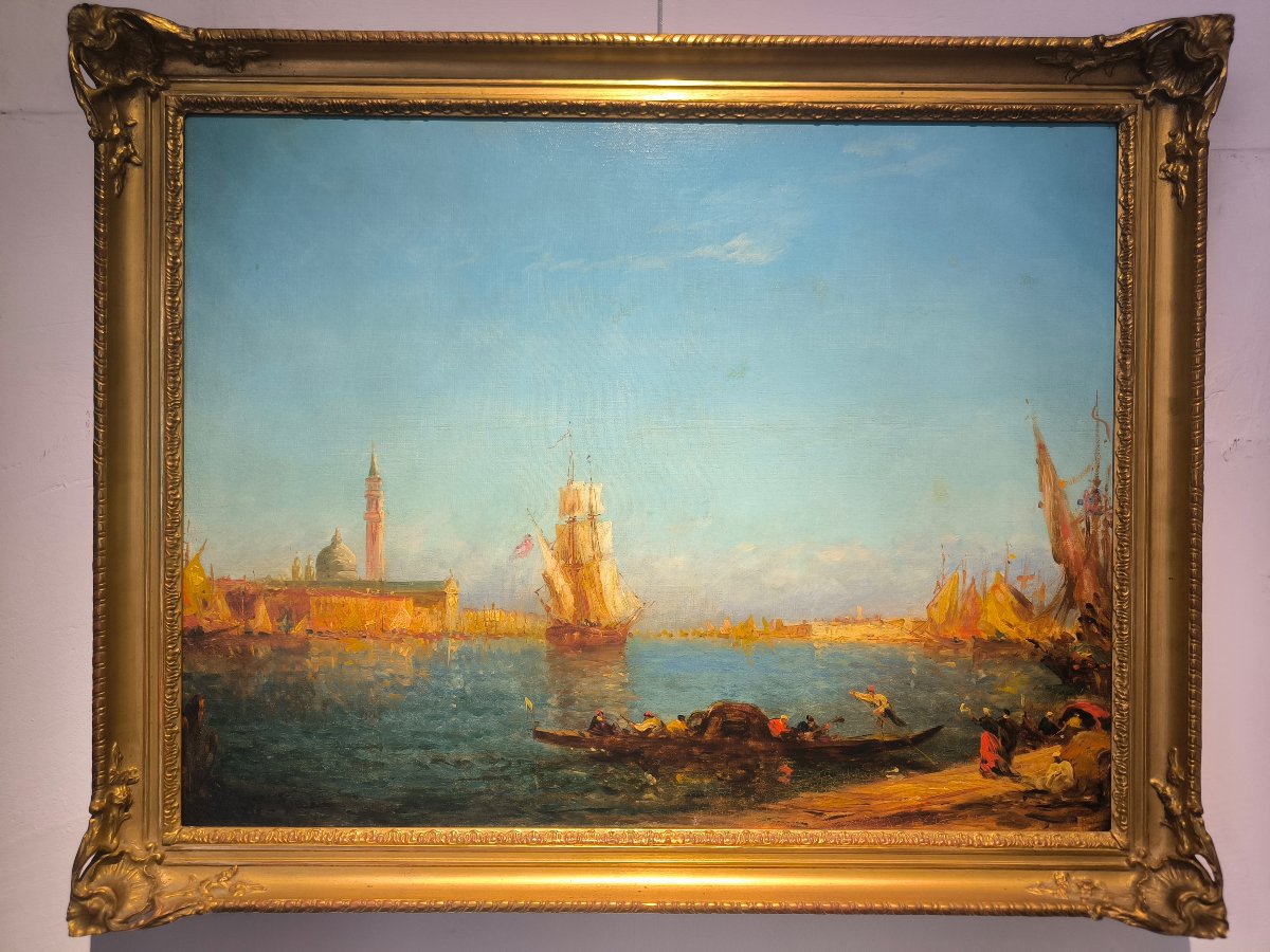 View Of Venice With San Giorgio Maggiore,  19th-century French Painter-photo-2