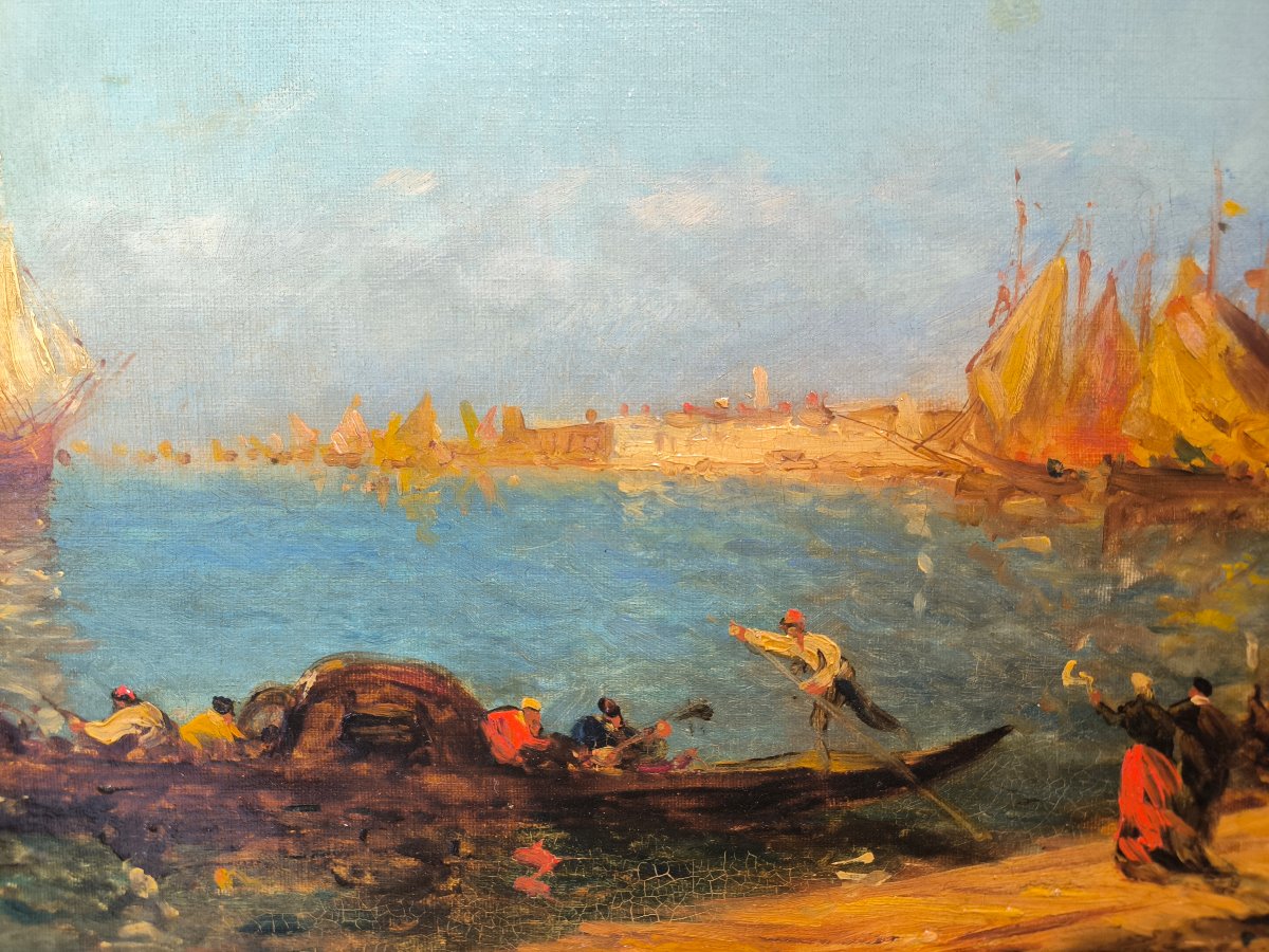 View Of Venice With San Giorgio Maggiore,  19th-century French Painter-photo-3