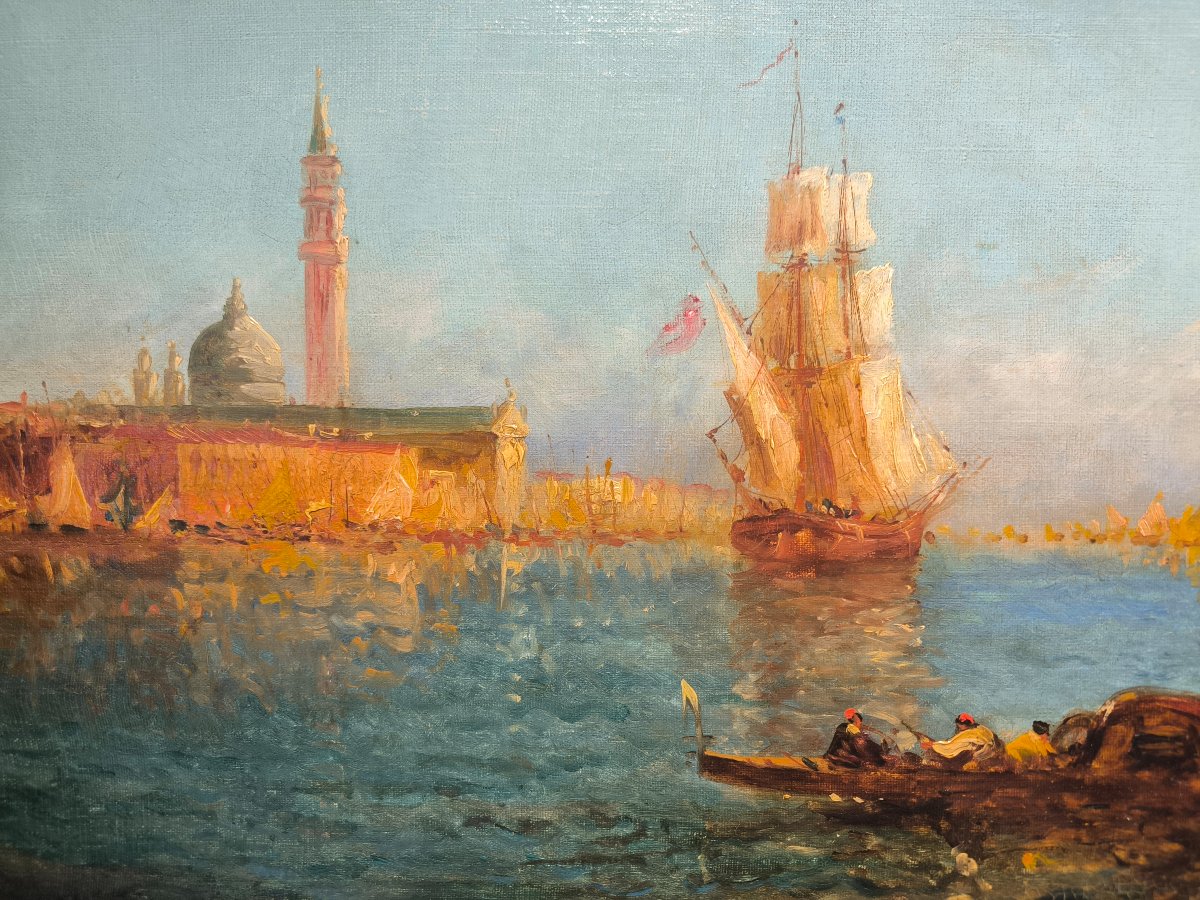 View Of Venice With San Giorgio Maggiore,  19th-century French Painter-photo-4