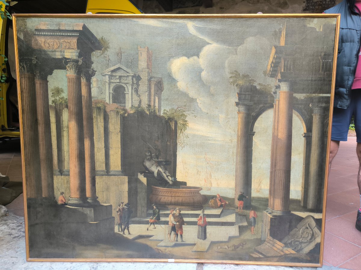 17th-century Emilian School: "architectural Landscape With A Fountain And Ruins"-photo-2