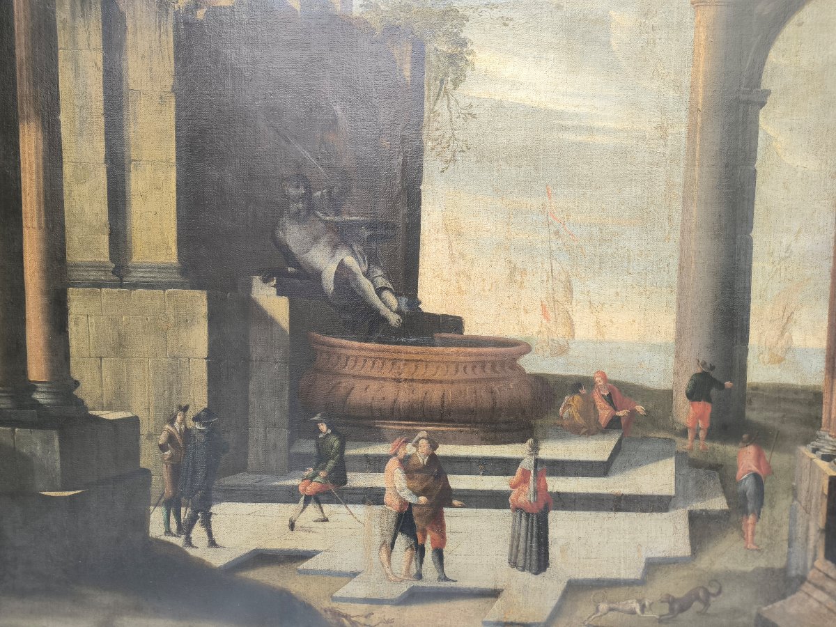 17th-century Emilian School: "architectural Landscape With A Fountain And Ruins"-photo-4