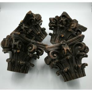 Four Walnut Carved Capitals, 18th Century